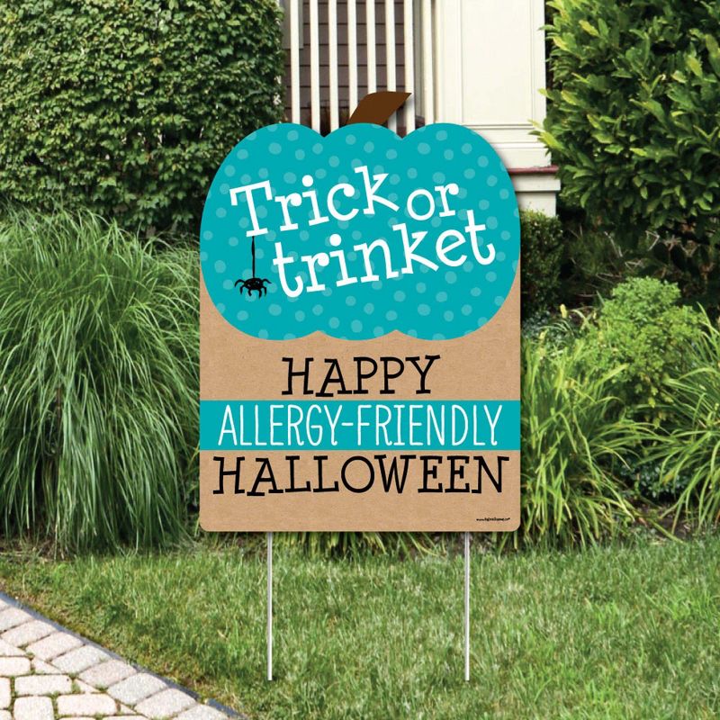 Big Dot of Happiness Teal Pumpkin - Halloween Allergy Friendly Trick or Trinket Welcome Yard Sign, 1 of 9