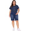 Agnes Orinda Women's Plus Size Crew Neck Short Sleeve Button Down Denim Cropped Jean Jackets - 3 of 4