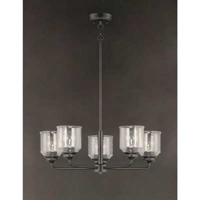 Acadia Seedy Glass Black 5-Light Adjustable Chandelier