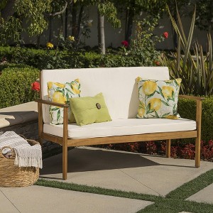 Outdoor Loveseat With Soft Cushions, Patio Acacia Wood Bench With Water Resistant Fabric,55.25'' x 25.25'' x 33.50''(4.60*2.10*2.79ft) - 1 of 4