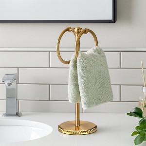 Home Mart Goods Aged Brass Gold Stainless Steel Double Ring Fingertip Towel Holder With Heavy Base - 1 of 4