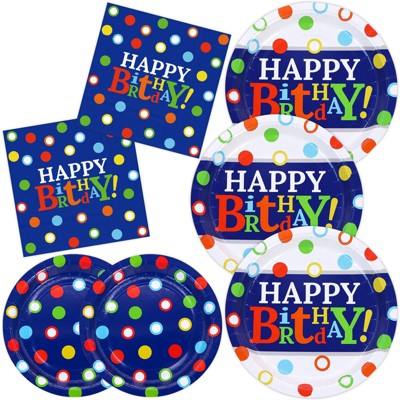 DYLIVeS Colorful Dots Birthday Party Plates and Napkins Set,Rainbow Polka Dots Birthday Party Decorations Disposable Tableware Set