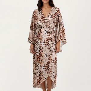 Anna-Kaci Lounge Women's 2-Piece Set Satin V-Neck Slip Dress with Matching Long Drape Robe - 1 of 4