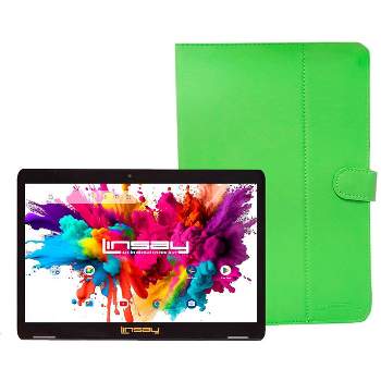 LINSAY 10.1" Octa Core 4GB Ram 128GB Storage Android 13 Tablet with Green Leather Case