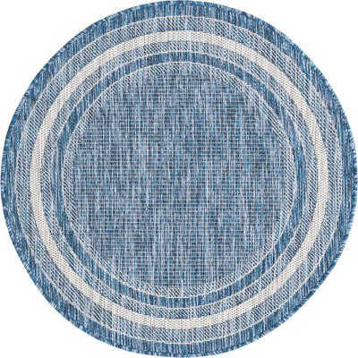 Elysian Blue 3 ft Round Synthetic Outdoor Rug, Stain-Resistant