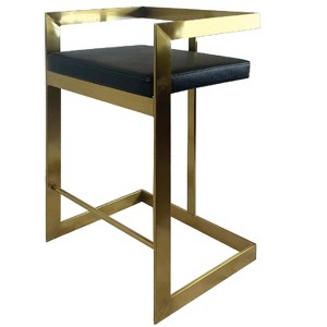 HomeRoots 26" Black and Gold Faux Leather and Stainless Steel Low Back Counter Height Bar Chair - 1 of 4
