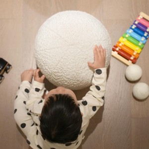 Luna 12" Round Sphere Accent Ball Throw Pillow, Ivory White Boucle - 1 of 4