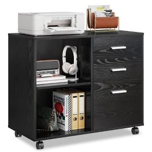 GALAXHERO 3-Drawer Wood Lateral Filing Cabinet, Mobile Printer Stand with Open Shelves for Home Office - 1 of 4