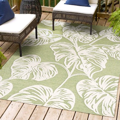 JONATHAN Y Tobago High-Low Two-Tone Monstera Leaf Floral Indoor/Outdoor Area Rug