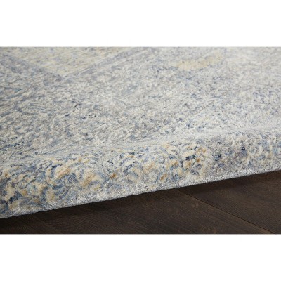 Elysian Medallion Hand-Knotted Wool and Silk Blend Area Rug, Blue and Cream