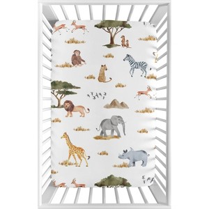 Sweet Jojo Designs Boy or Girl Gender Neutral Unisex Baby Fitted Mini Crib Sheet Jungle Animals Green Yellow and White - 1 of 4