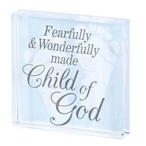 Dicksons Fearfully Wonderfully Made - Child Of God, Blue/Grey 3 x 3 Inch Glass Tabletop Sign Plaque, - 1 of 1