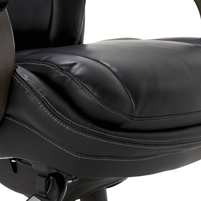 Black Leather Ergonomic Executive Office Chair with Wood Base
