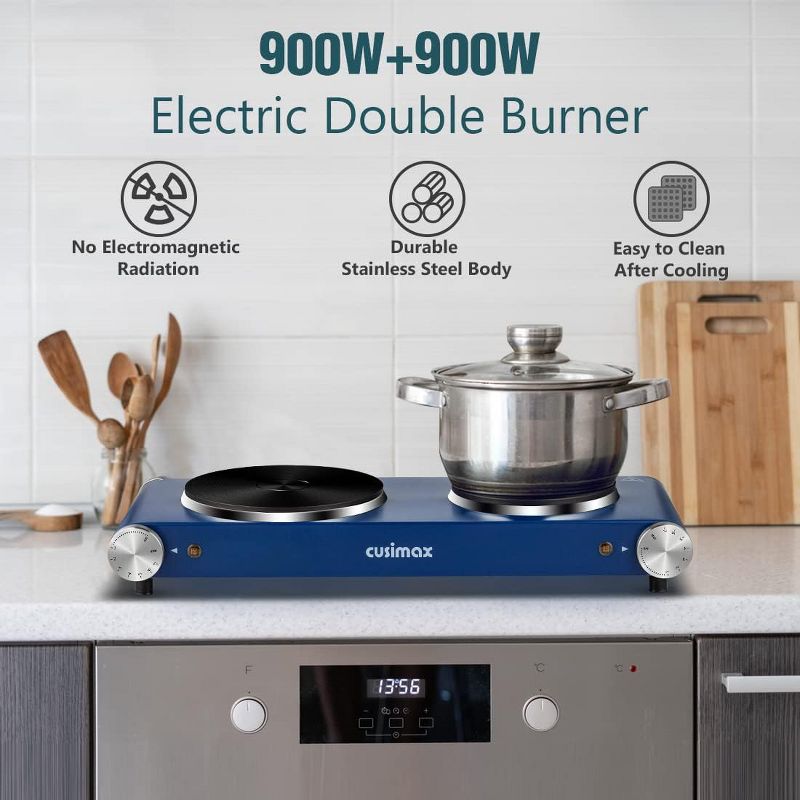Cusimax 1800W Double Burner Cast Iron Stove, Blue, 4 of 5