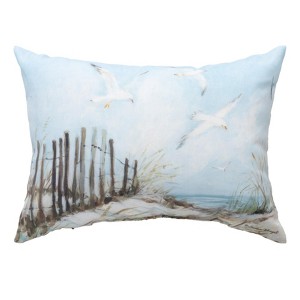 Manual Woodworks and Weavers Beach Path Throw Pillow – “Coastal Shores” Seagull Design for Patio or Porch - 1 of 3