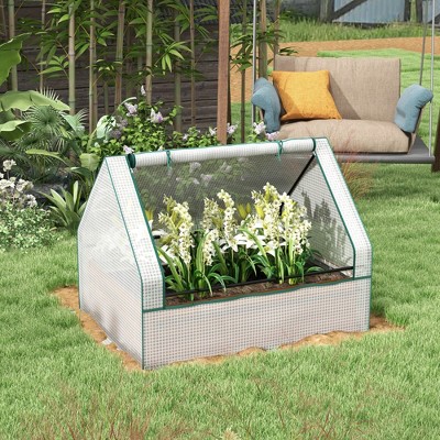 White and Brown PE Steel Mini Greenhouse with Planter Box