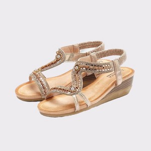Women's Beaded Wedge Sandals - LASCANA - 1 of 4