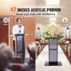 VEVOR Acrylic Podium, 47" Acrylic Podium Stand with Wide Reading Surface & Storage Shelf, Floor-standing Clear Pulpits Acrylic, Black - 3 of 4
