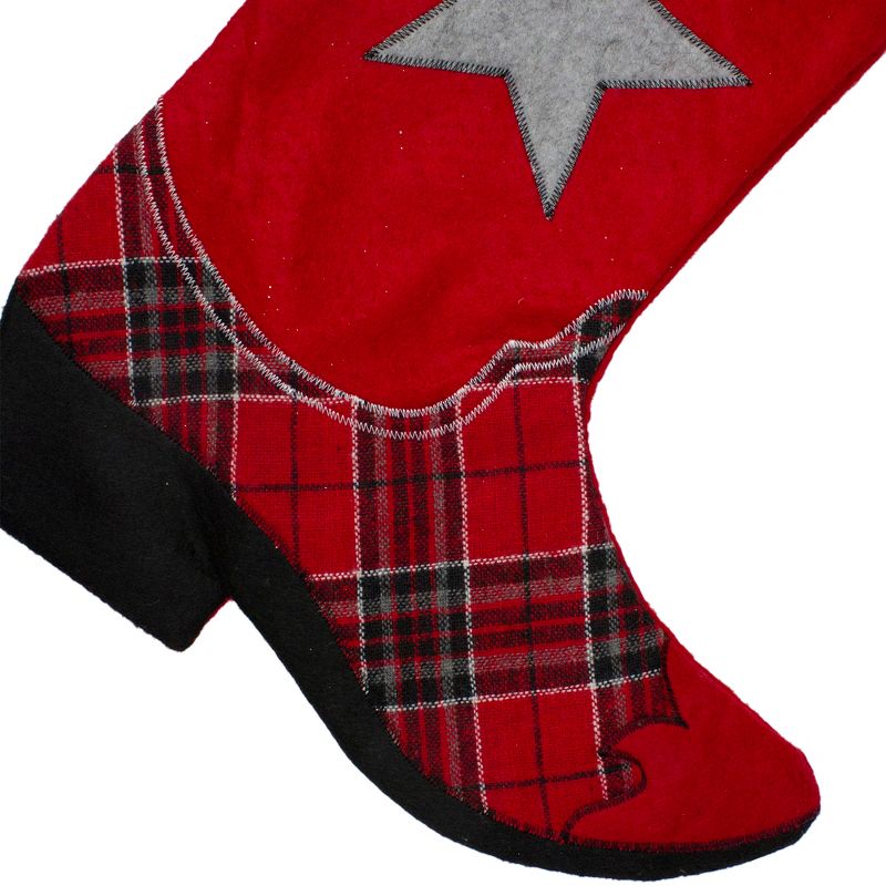 Northlight 18.5" Country Rustic Red and Black Plaid Cowboy Boot Christmas Stocking, 4 of 5