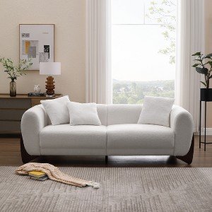 Mid Century Modern Sofa with Lamb Wool Fabric, Upholstered Living Room Sofa with Waist Cushion, Reading Sofa for Bedroom Sunroom, White - 1 of 4