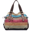 Canvas Handbag Multi-Color Striped Lattice Cross Body Shoulder Purse Bag Tote-Handbag - 2 of 4