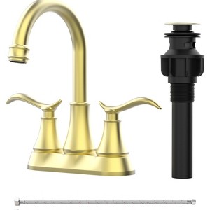 ChicFurnit Bathroom Sink Faucet Brushed Gold 2 Handle 360 Degree High Arc Swivel Spout for Vanity Sink, Gold, 14.37"*10.04"*2.6" - 1 of 4