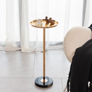 NicBex 24.4" Adjustable Side End Table, Small Tea Martini Table, Natural Marble Decorative Pedestal End Table for Display and Storage, Gold - 1 of 4