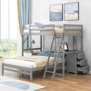 Whisen Morden Design Twin over Full Bunk Bed with Built-in Desk and Three Drawers - 1 of 4