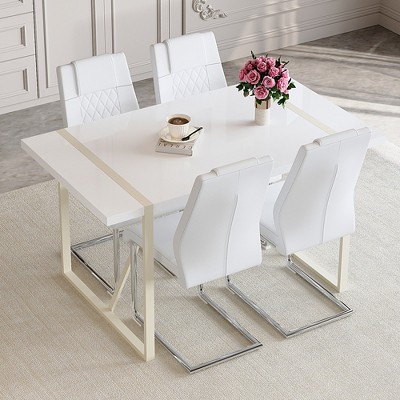 ModernLuxe 5/7 PCS Dining Set for 4/6, Modern Dining Table Set with Upholstered Dining Chairs, White