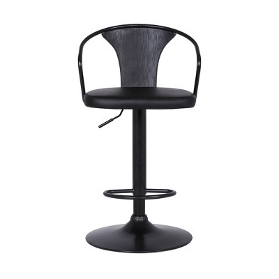 Eagle Contemporary Adjustable Swivel Barstool in Black Leather and Metal