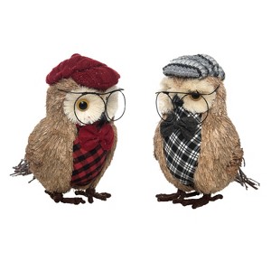 Transpac Foam Sisal Plaid Owl Set of 2 Christmas Home Decorations - 1 of 1