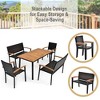 Costway 5PC Patio Rattan Dining Set Acacia Wood Table Top Stackable Chair Bench - 4 of 4