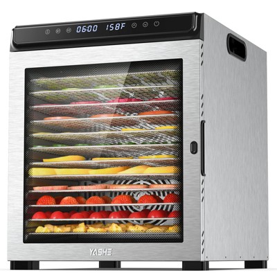 YASHE 12-Tray Stainless Steel Food Dehydrator, 1300W, 72H Timer, 95-167°F, for Jerky, Herbs, Fruits, Dog Treats, Recipes Included