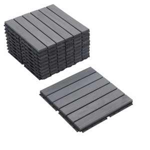 Vynxaria 10 Pieces of Gray Solid Wood - Look Tile Flooring, 12x12 Square with Striped Pattern, Ideal for Patio, Poolside, Balcony, Courtyard - 1 of 4