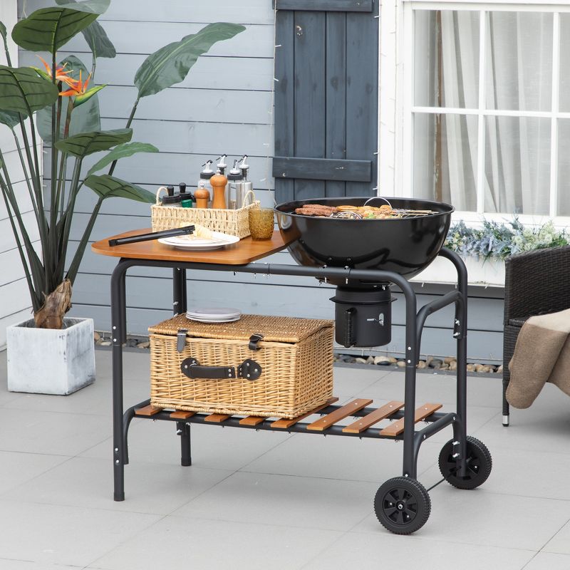 Outsunny Charcoal Grill, 21-Inch Rolling Backyard Barbecue with Chopping Block Table, a Cutting Board, Shelf, Wheels, Vents & Thermometer, Black, 2 of 7