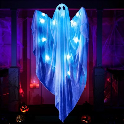 Joyfy 47’’ Halloween Decoration Hanging Light up Ghost with Blue LED Light, Hanging ghost for Yard Patio Lawn Garden Party Decor Indoor Outdoor