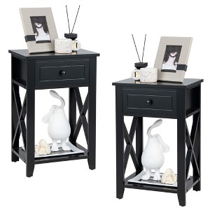 Costway 2 PCS Nightstand Sofa Side End Table W/ Drawer & Shelf Bedroom Black - 1 of 4