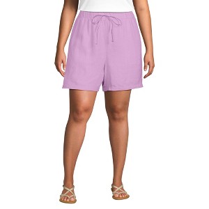 Lands' End Women's Linen High Rise Pull On 7" Shorts - 1 of 3