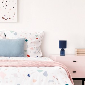 10.04" Traditional Ceramic Thimble Base Bedside Table Desk Lamp with Matching Fabric Shade - Simple Designs - 1 of 4