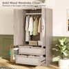 Grey Wardrobe Closet, Large Capacity Clothing Storage Cabinet, Wooden Rattan Bedroom Armoires - 4 of 4