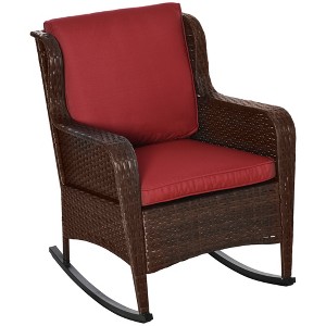 Outsunny Patio Wicker Rocking Chair, Outdoor PE Rattan Swing Chair w/ Soft Cushions for Garden, Patio, Lawn - 1 of 4