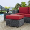 Modway Summon Outdoor Ottoman – Canvas Red Sunbrella Fabric Cushioned Patio Footrest with All-Weather PE Rattan Frame - 3 of 4