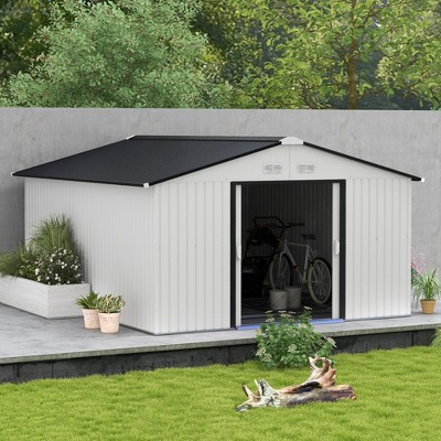 11' x 13' White Metal Garden Storage Shed with Windows