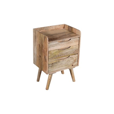 24" 3 Drawer Mango Wood Bedside Table with Grains and Tray Top Brown - The Urban Port