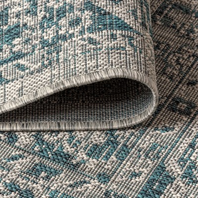 Rozetta Gray and Teal Medallion Synthetic Area Rug