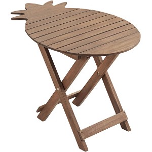 Teal Island Designs Modern Acacia Wood Outdoor Folding Table 19" x 27" Natural Oil Pineapple for Patio Home House Balcony Deck Shed - 1 of 4