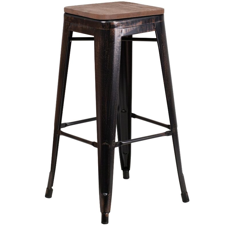 Merrick Lane Backless Metal Dining Stool with Wooden Seat for Indoor Use, 1 of 14