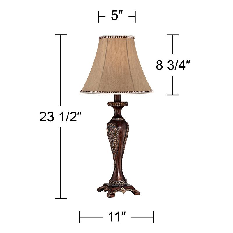 Regency Hill Traditional Vintage Table Lamp 23 1/2" Tall with Dimmer Warm Bronze Candlestick Bell Shade for Bedroom Living Room House Home Bedside, 4 of 7
