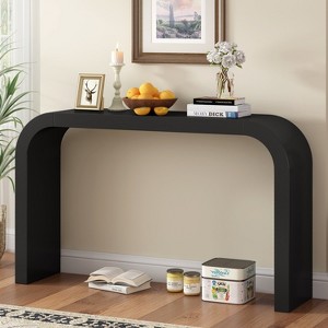 HDZNVF 52 Inch Wood Console Table with Curved Edge, Natural Texture, Black - 1 of 4