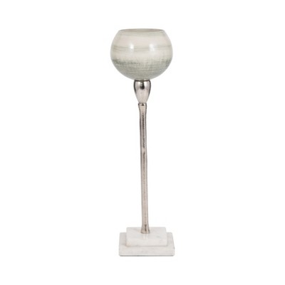 Modern Metal Glass Stone Aluminum Pillar and Taper Holder Decorative Candle Stand Contemporary Single Accent Piece